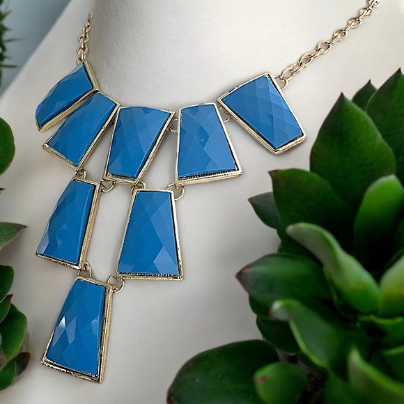 Funky Cobalt Blue Square Statement Necklace & Earring Set - Picture 10 of 16